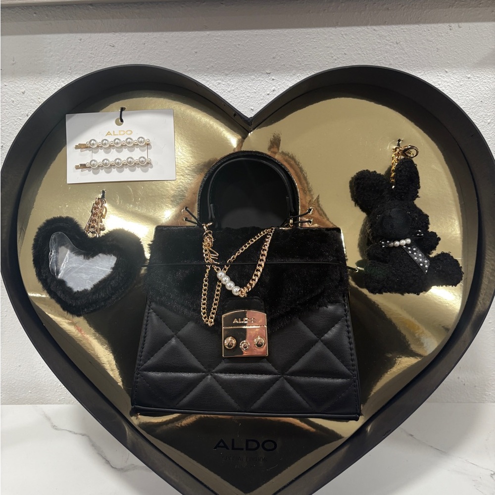ALDO Black and Gold Quilted Satchel Set